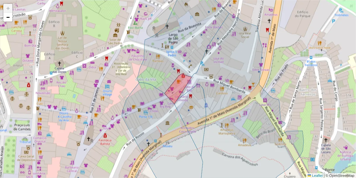 Mapa detalhado do código postal 5000-643 com limites, códigos postais vizinhos e agências dos correios