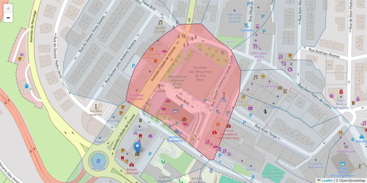 Mapa detalhado do código postal 5000-673 com limites, códigos postais vizinhos e agências dos correios
