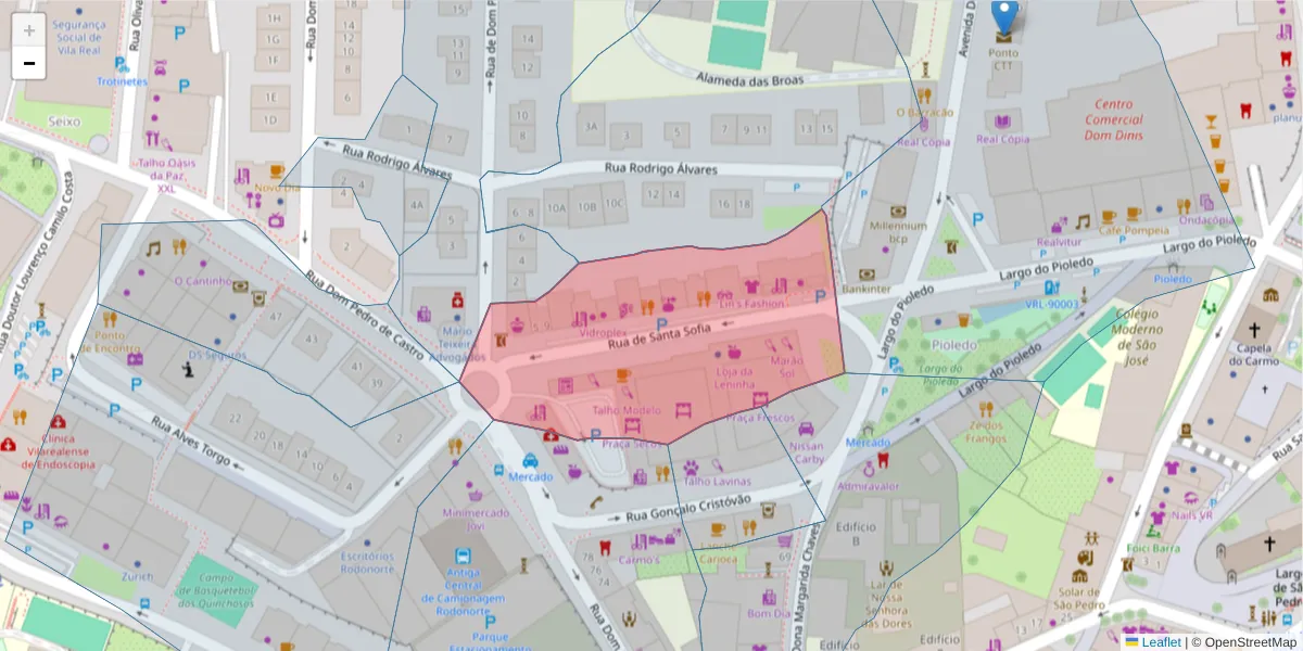 Mapa detalhado do código postal 5000-680 com limites, códigos postais vizinhos e agências dos correios