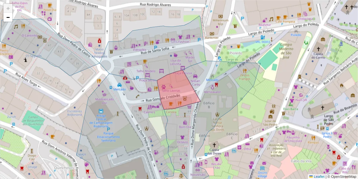 Mapa detalhado do código postal 5000-686 com limites, códigos postais vizinhos e agências dos correios