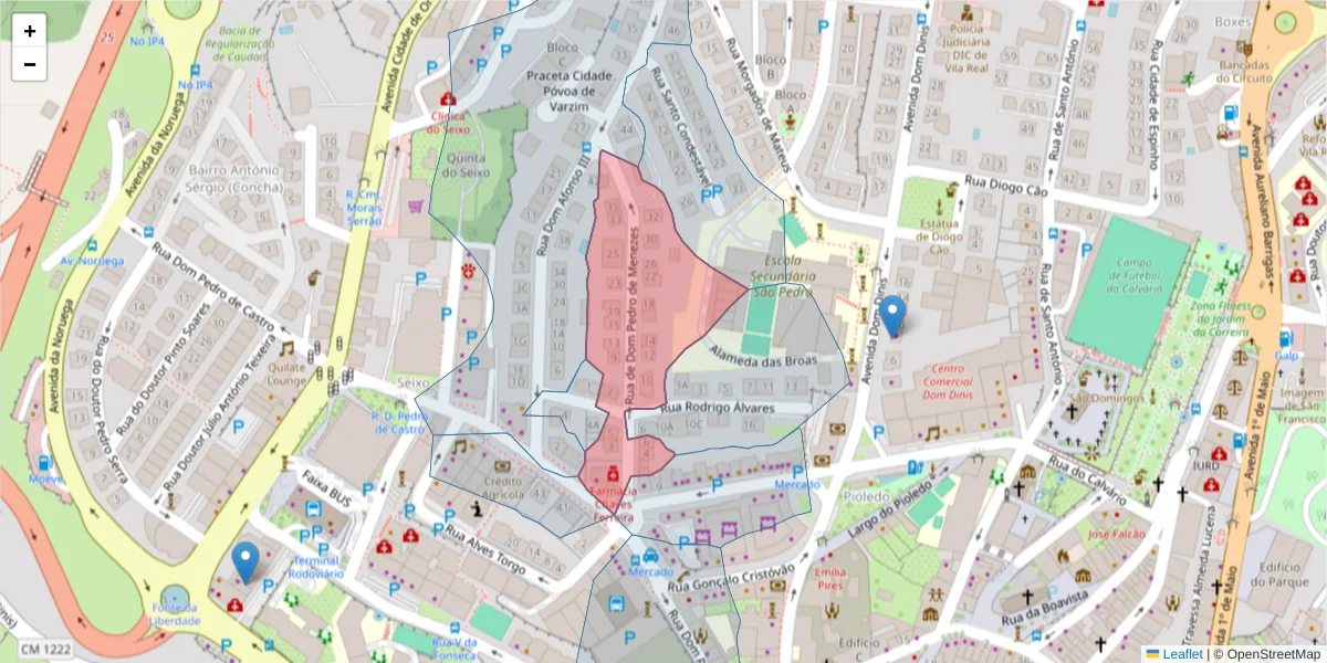 Mapa detalhado do código postal 5000-688 com limites, códigos postais vizinhos e agências dos correios
