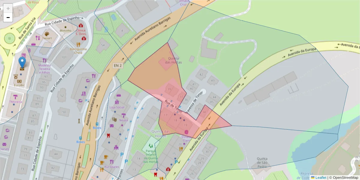 Mapa detalhado do código postal 5000-694 com limites, códigos postais vizinhos e agências dos correios