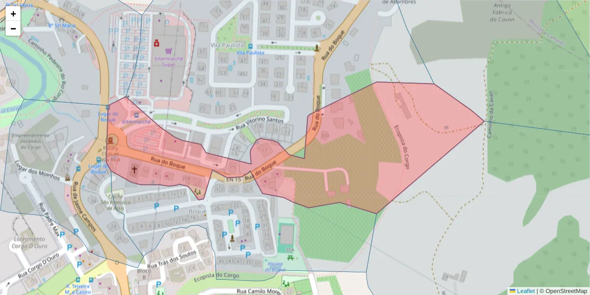 Mapa detalhado do código postal 5000-717 com limites, códigos postais vizinhos e agências dos correios