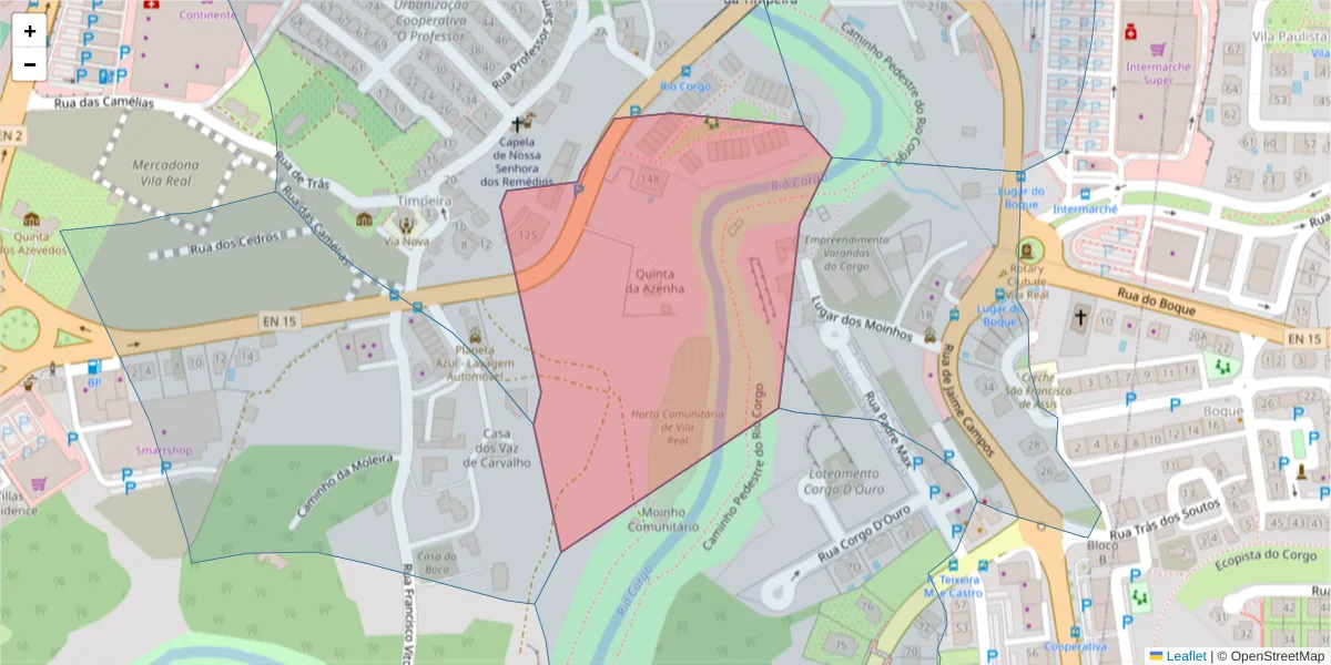 Mapa detalhado do código postal 5000-720 com limites, códigos postais vizinhos e agências dos correios