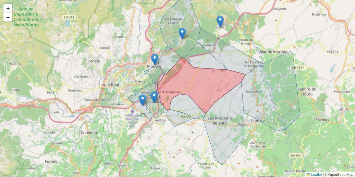 Mapa detalhado do código postal 5000-751 com limites, códigos postais vizinhos e agências dos correios