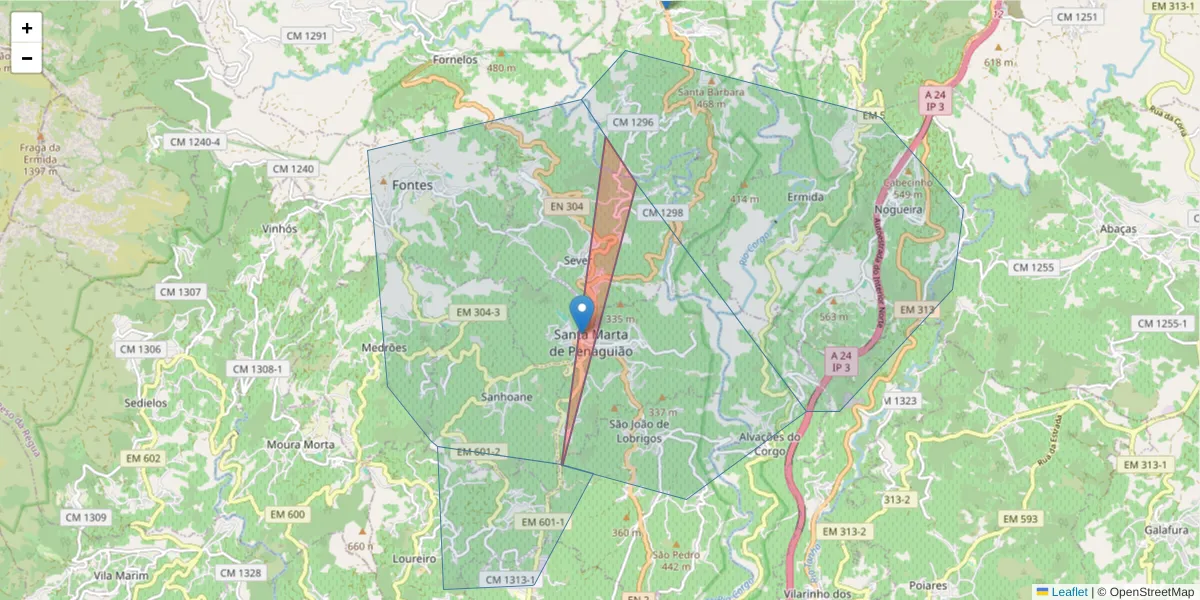 Mapa detalhado do código postal 5030-474 com limites, códigos postais vizinhos e agências dos correios