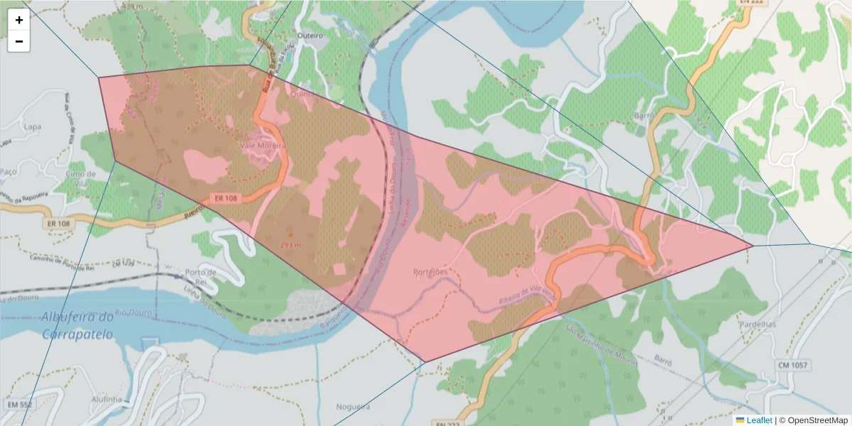 Mapa detalhado do código postal 5040-125 com limites, códigos postais vizinhos e agências dos correios