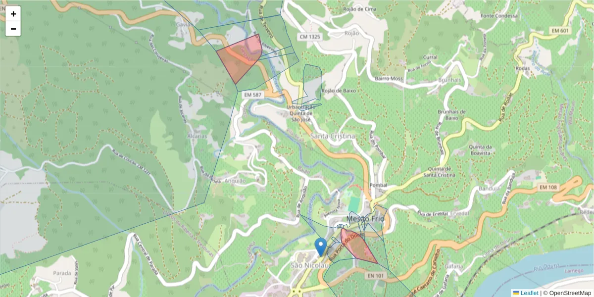 Mapa detalhado do código postal 5040-289 com limites, códigos postais vizinhos e agências dos correios