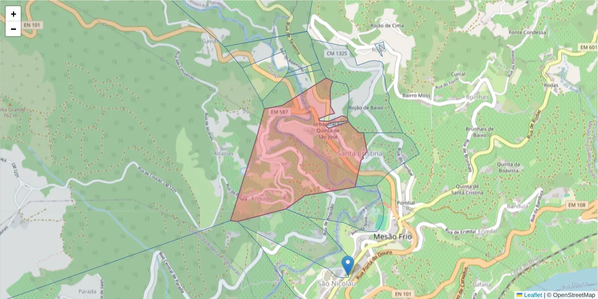 Mapa detalhado do código postal 5040-296 com limites, códigos postais vizinhos e agências dos correios