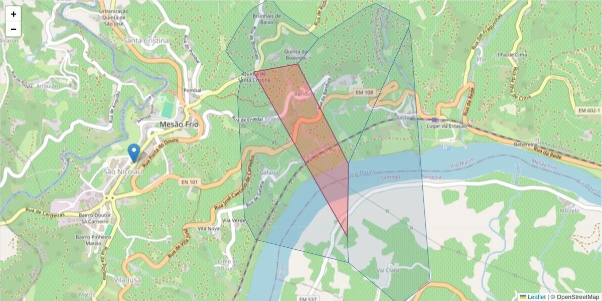 Mapa detalhado do código postal 5040-302 com limites, códigos postais vizinhos e agências dos correios