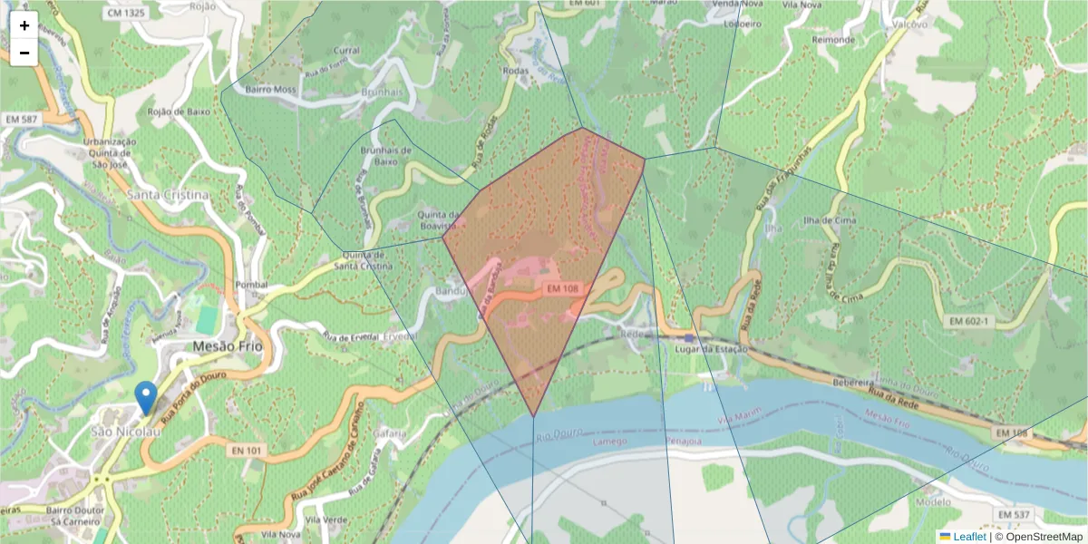 Mapa detalhado do código postal 5040-308 com limites, códigos postais vizinhos e agências dos correios