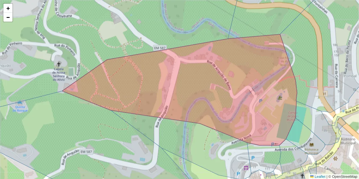 Mapa detalhado do código postal 5040-312 com limites, códigos postais vizinhos e agências dos correios