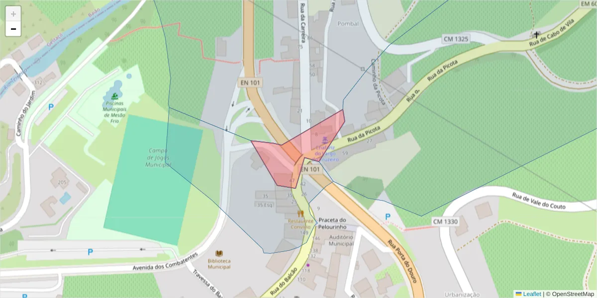 Mapa detalhado do código postal 5040-313 com limites, códigos postais vizinhos e agências dos correios