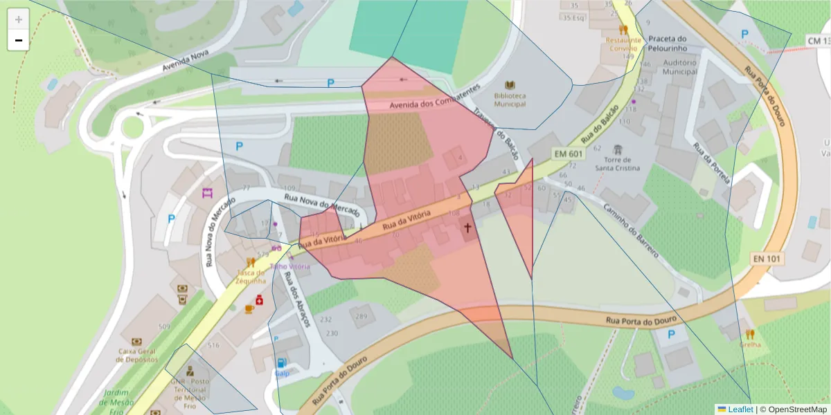 Mapa detalhado do código postal 5040-318 com limites, códigos postais vizinhos e agências dos correios
