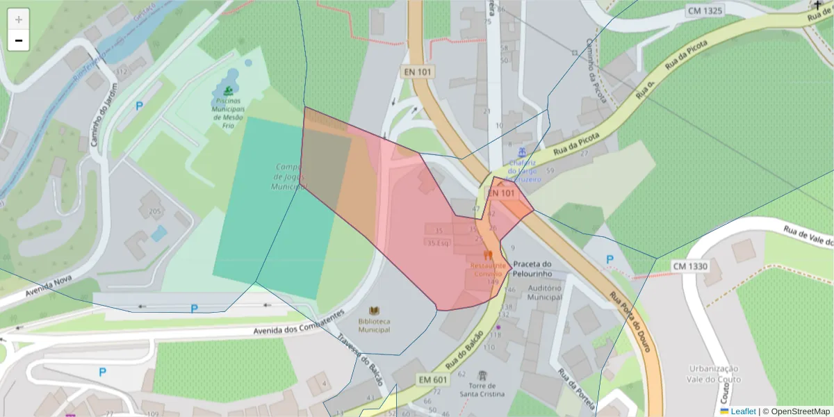 Mapa detalhado do código postal 5040-322 com limites, códigos postais vizinhos e agências dos correios