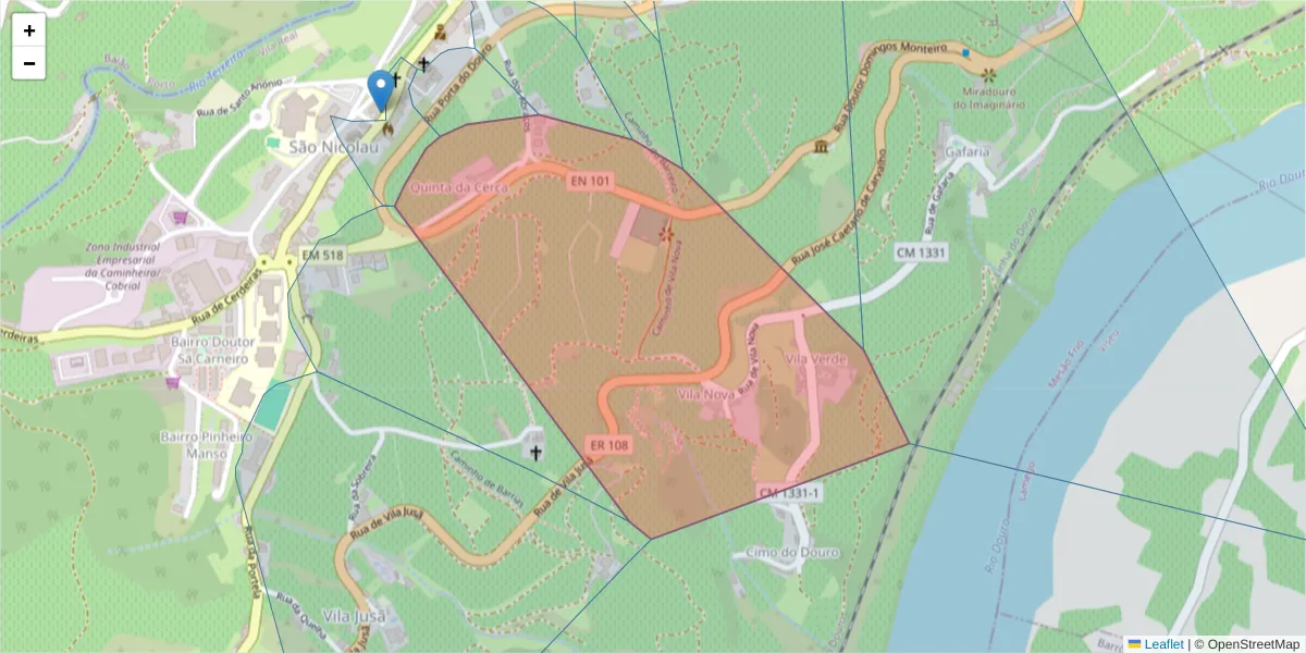 Mapa detalhado do código postal 5040-326 com limites, códigos postais vizinhos e agências dos correios
