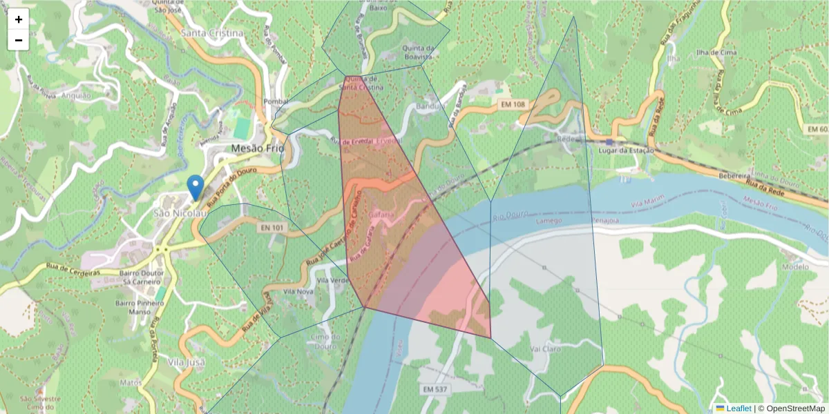 Mapa detalhado do código postal 5040-330 com limites, códigos postais vizinhos e agências dos correios
