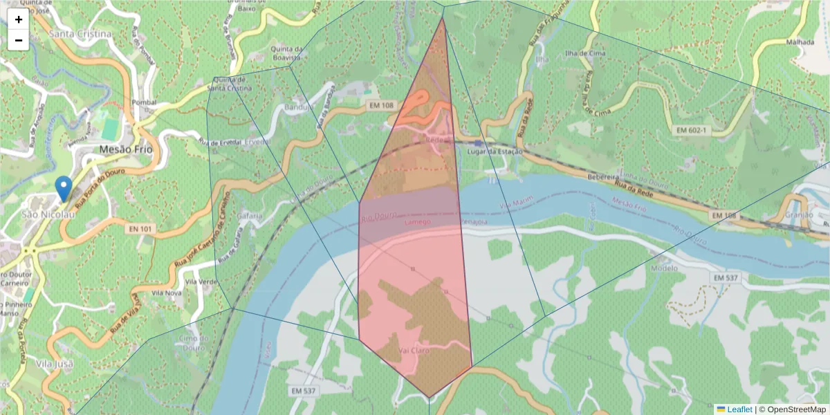 Mapa detalhado do código postal 5040-331 com limites, códigos postais vizinhos e agências dos correios
