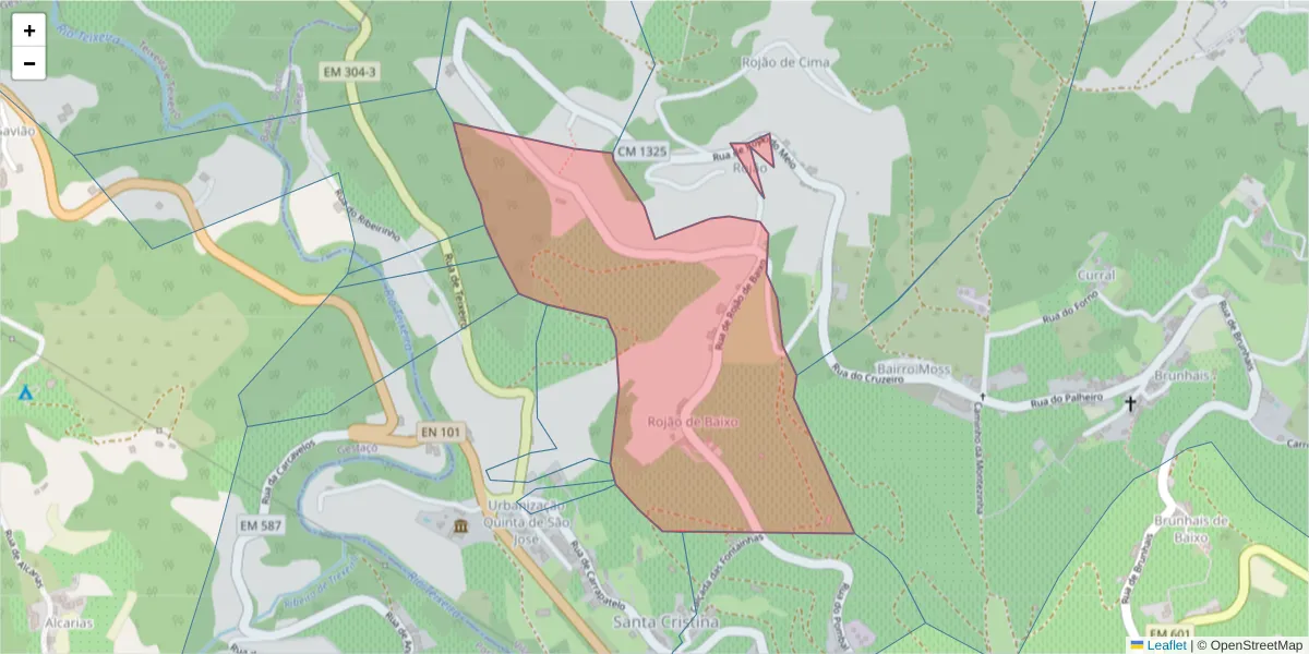 Mapa detalhado do código postal 5040-333 com limites, códigos postais vizinhos e agências dos correios