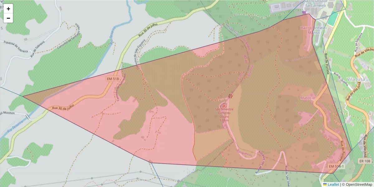Mapa detalhado do código postal 5040-402 com limites, códigos postais vizinhos e agências dos correios