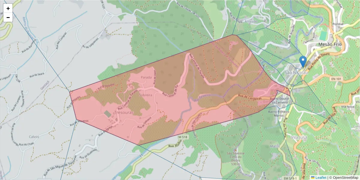 Mapa detalhado do código postal 5040-412 com limites, códigos postais vizinhos e agências dos correios