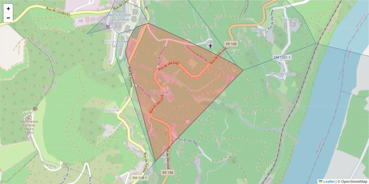 Mapa detalhado do código postal 5040-425 com limites, códigos postais vizinhos e agências dos correios