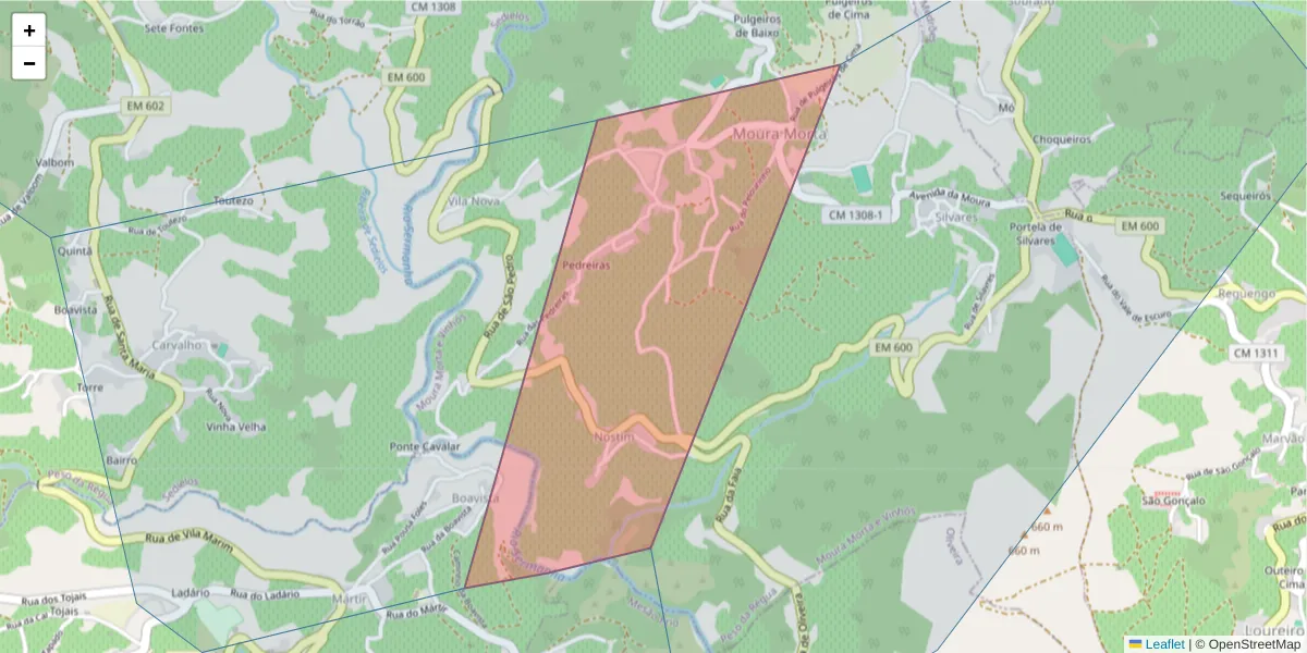 Mapa detalhado do código postal 5040-436 com limites, códigos postais vizinhos e agências dos correios