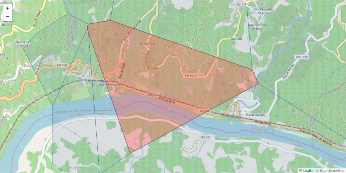 Mapa detalhado do código postal 5040-443 com limites, códigos postais vizinhos e agências dos correios