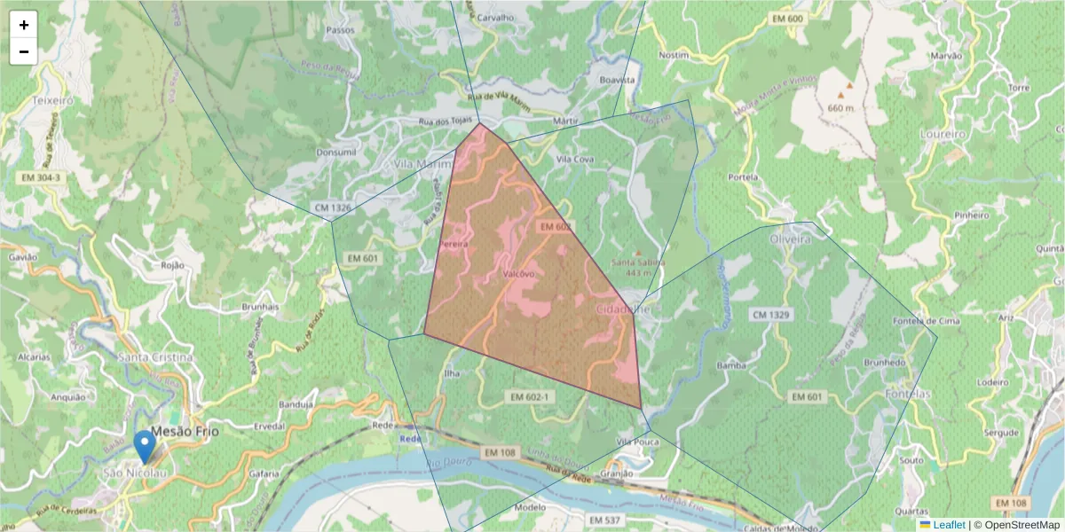 Mapa detalhado do código postal 5040-482 com limites, códigos postais vizinhos e agências dos correios