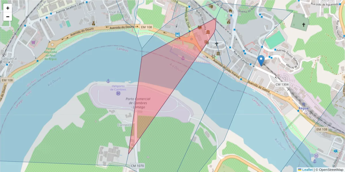 Mapa detalhado do código postal 5050-007 com limites, códigos postais vizinhos e agências dos correios