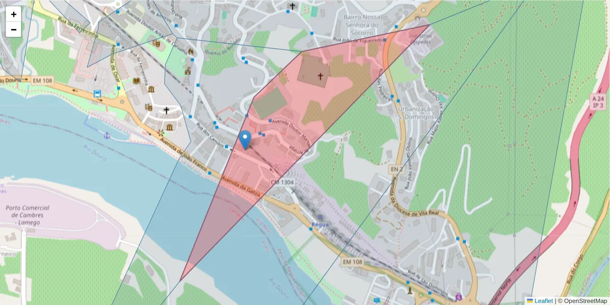 Mapa detalhado do código postal 5050-272 com limites, códigos postais vizinhos e agências dos correios
