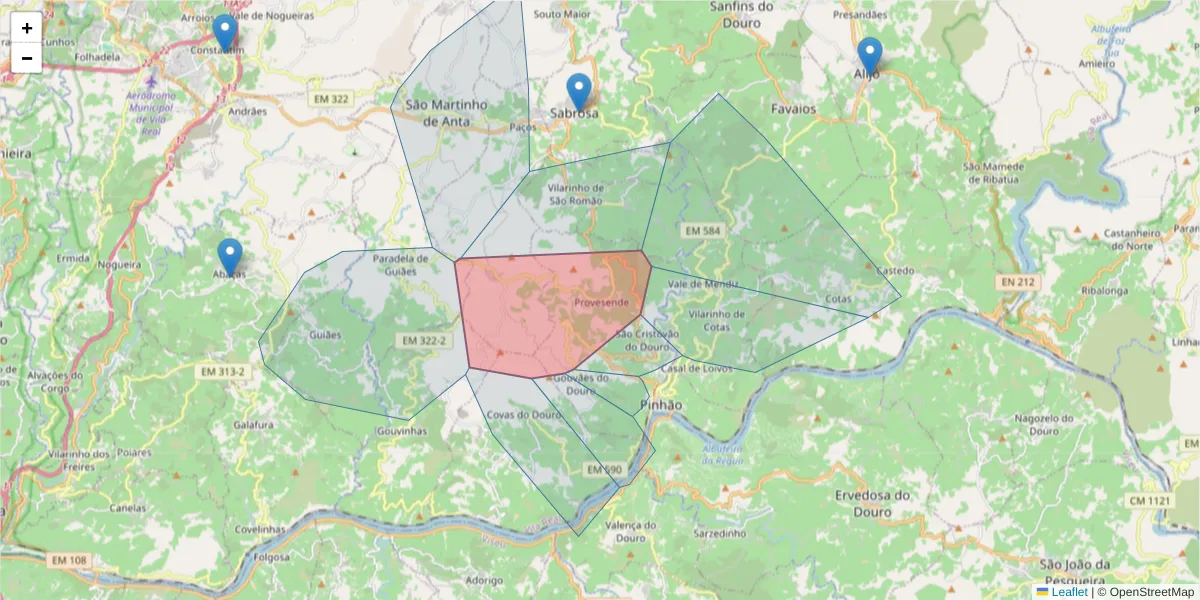 Mapa detalhado do código postal 5060-251 com limites, códigos postais vizinhos e agências dos correios