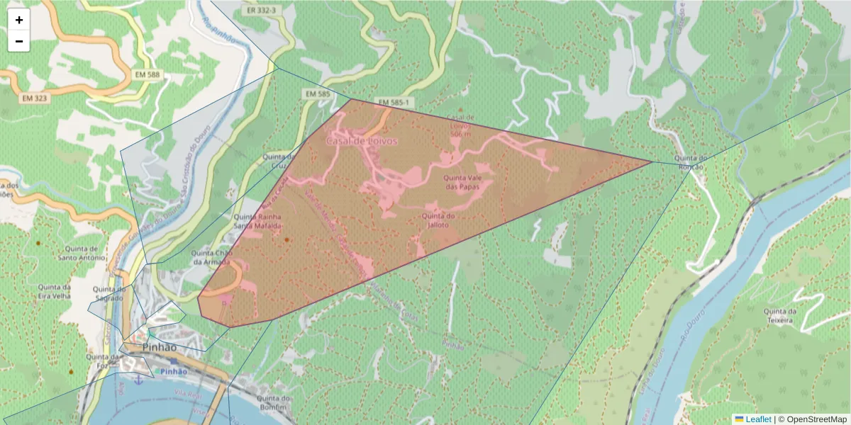 Mapa detalhado do código postal 5085-031 com limites, códigos postais vizinhos e agências dos correios