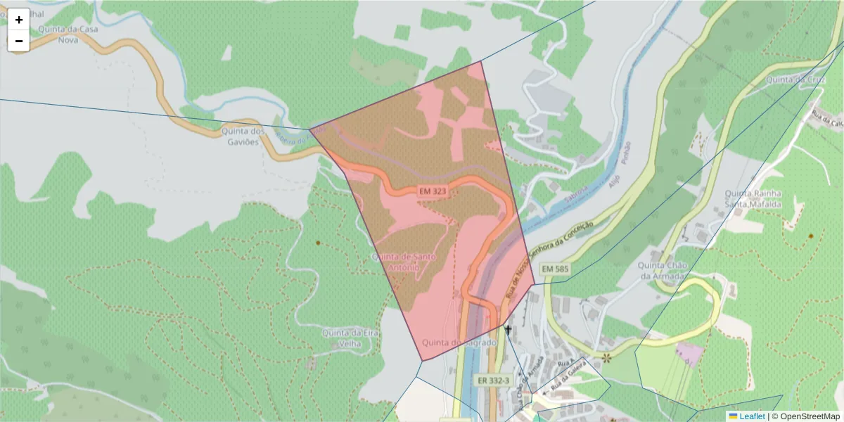 Mapa detalhado do código postal 5085-243 com limites, códigos postais vizinhos e agências dos correios