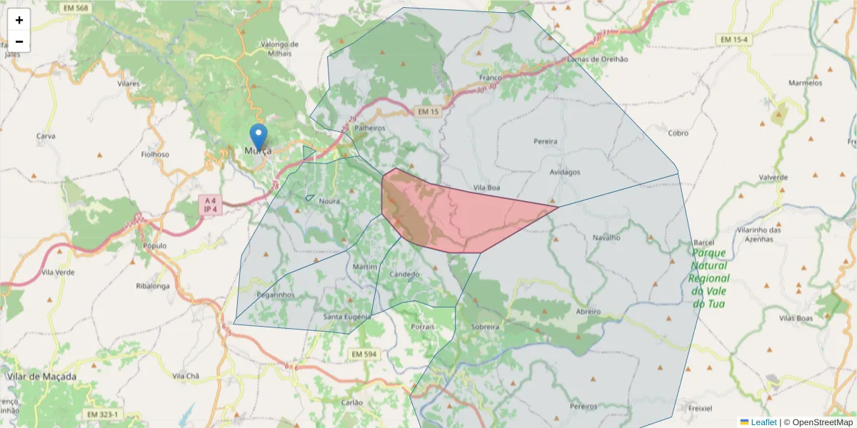 Mapa detalhado do código postal 5090-013 com limites, códigos postais vizinhos e agências dos correios
