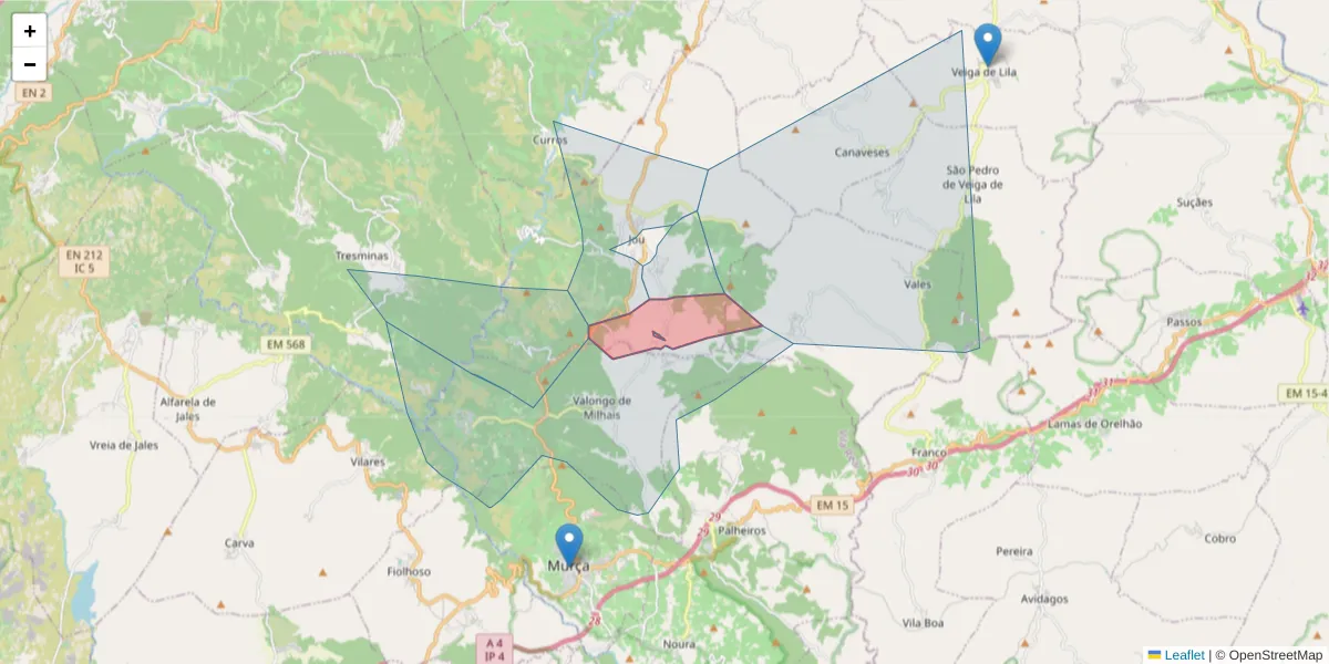 Mapa detalhado do código postal 5090-081 com limites, códigos postais vizinhos e agências dos correios