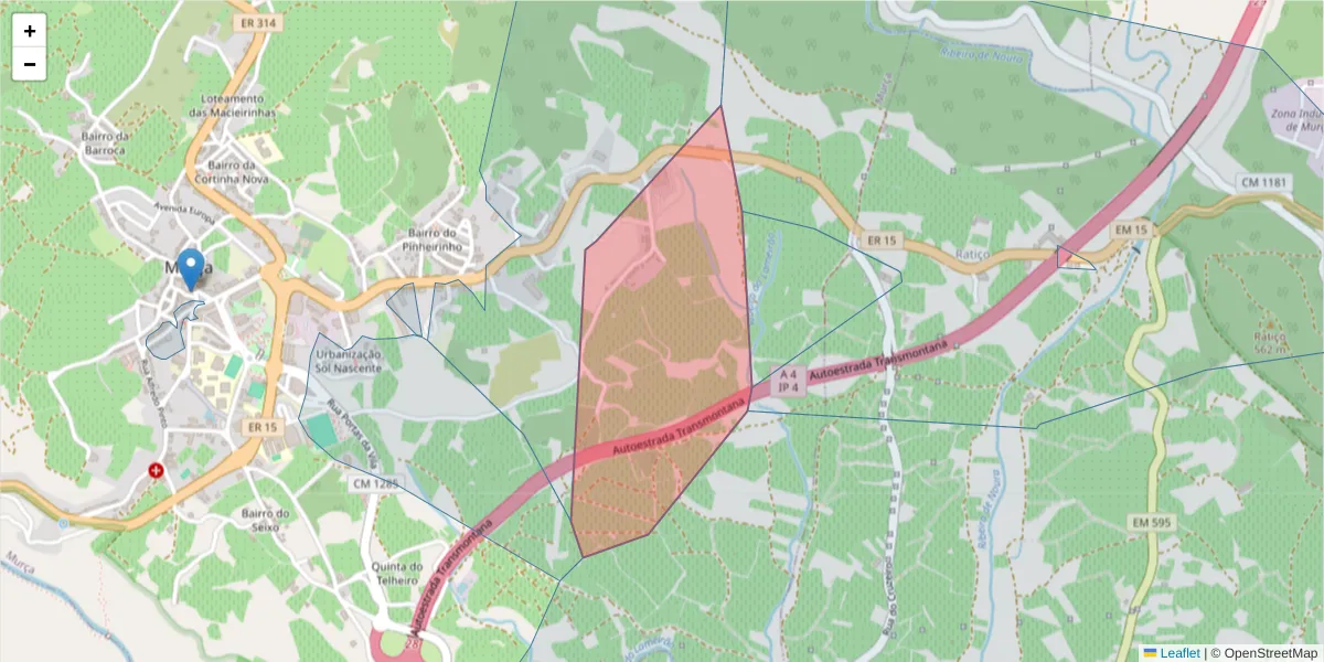 Mapa detalhado do código postal 5090-100 com limites, códigos postais vizinhos e agências dos correios