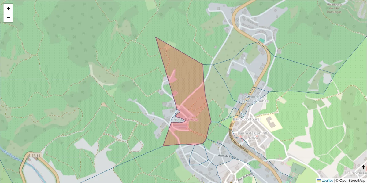 Mapa detalhado do código postal 5090-103 com limites, códigos postais vizinhos e agências dos correios