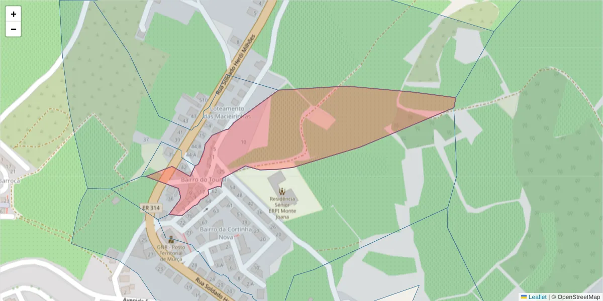 Mapa detalhado do código postal 5090-108 com limites, códigos postais vizinhos e agências dos correios