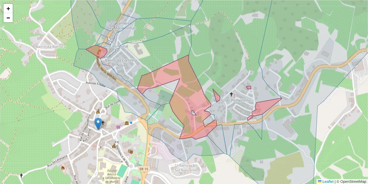 Mapa detalhado do código postal 5090-109 com limites, códigos postais vizinhos e agências dos correios