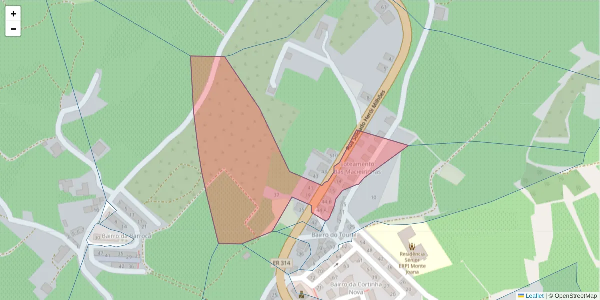 Mapa detalhado do código postal 5090-123 com limites, códigos postais vizinhos e agências dos correios