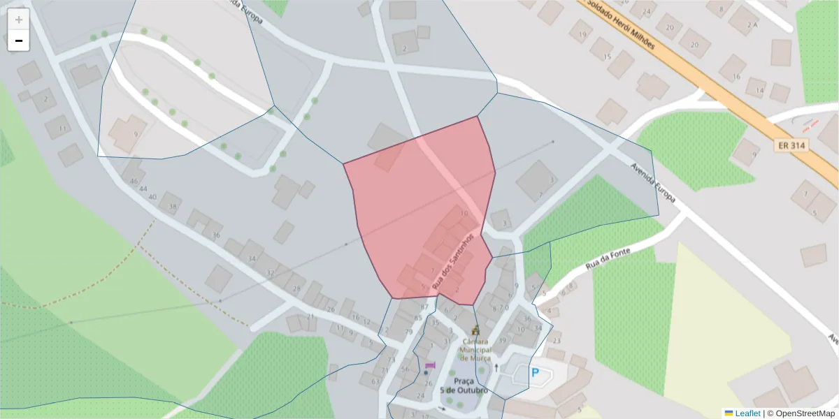 Mapa detalhado do código postal 5090-132 com limites, códigos postais vizinhos e agências dos correios