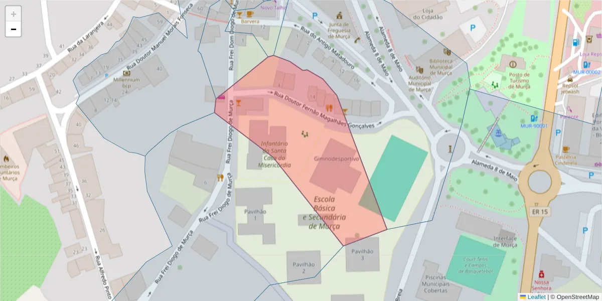 Mapa detalhado do código postal 5090-133 com limites, códigos postais vizinhos e agências dos correios
