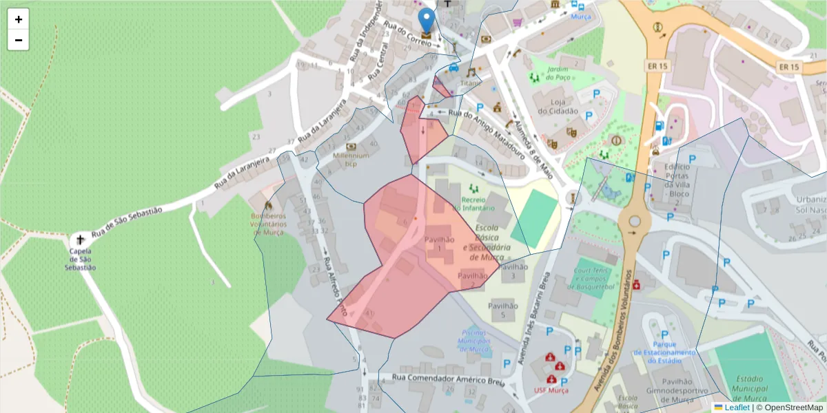 Mapa detalhado do código postal 5090-135 com limites, códigos postais vizinhos e agências dos correios