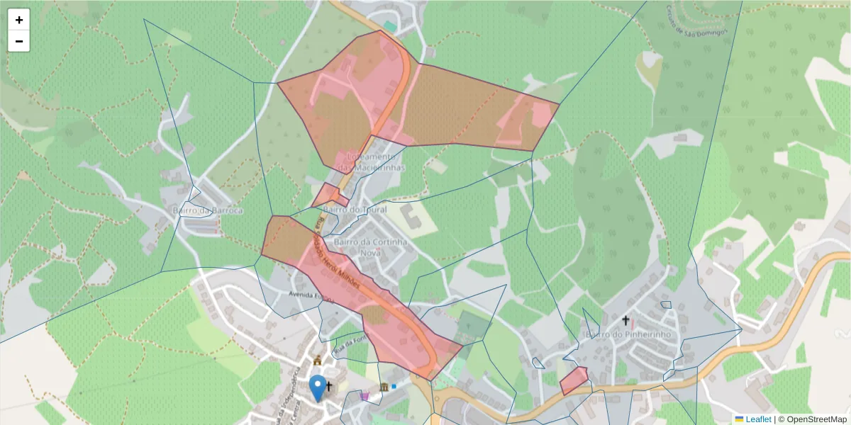 Mapa detalhado do código postal 5090-136 com limites, códigos postais vizinhos e agências dos correios