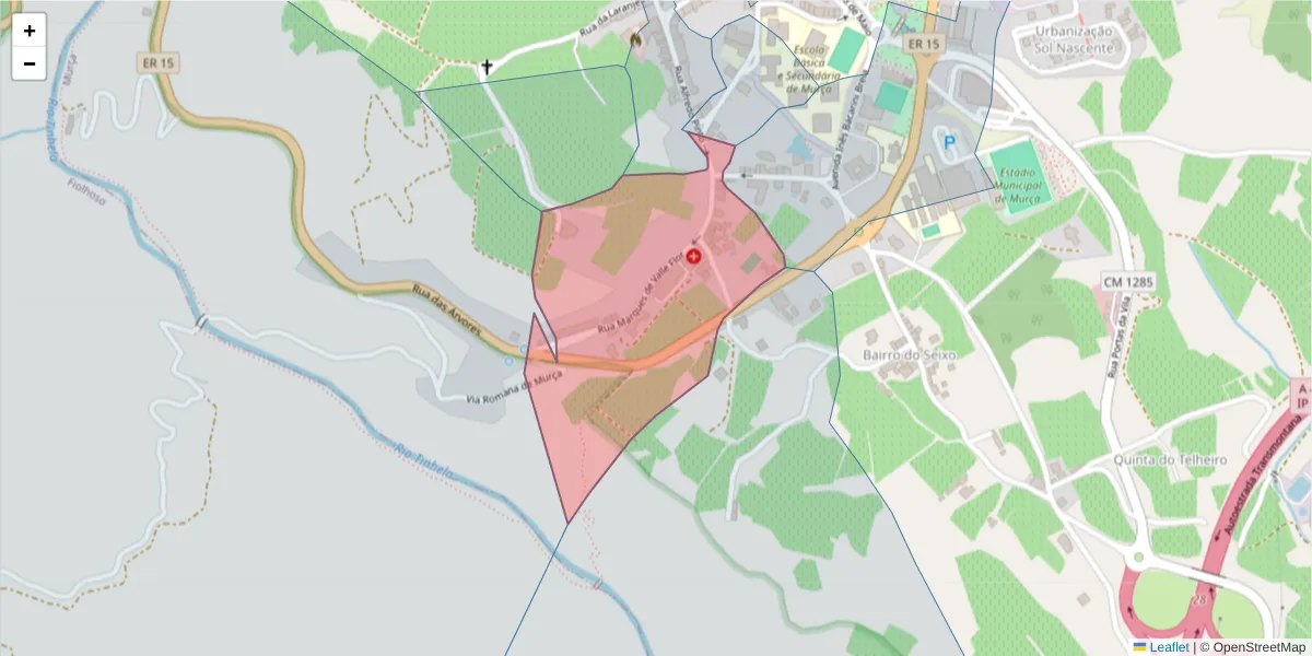Mapa detalhado do código postal 5090-138 com limites, códigos postais vizinhos e agências dos correios