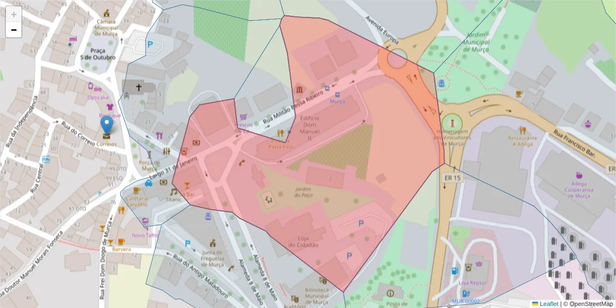 Mapa detalhado do código postal 5090-139 com limites, códigos postais vizinhos e agências dos correios