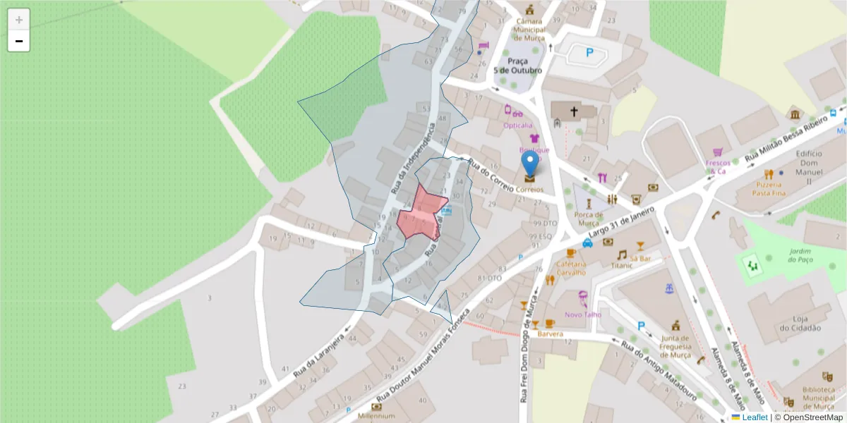 Mapa detalhado do código postal 5090-140 com limites, códigos postais vizinhos e agências dos correios