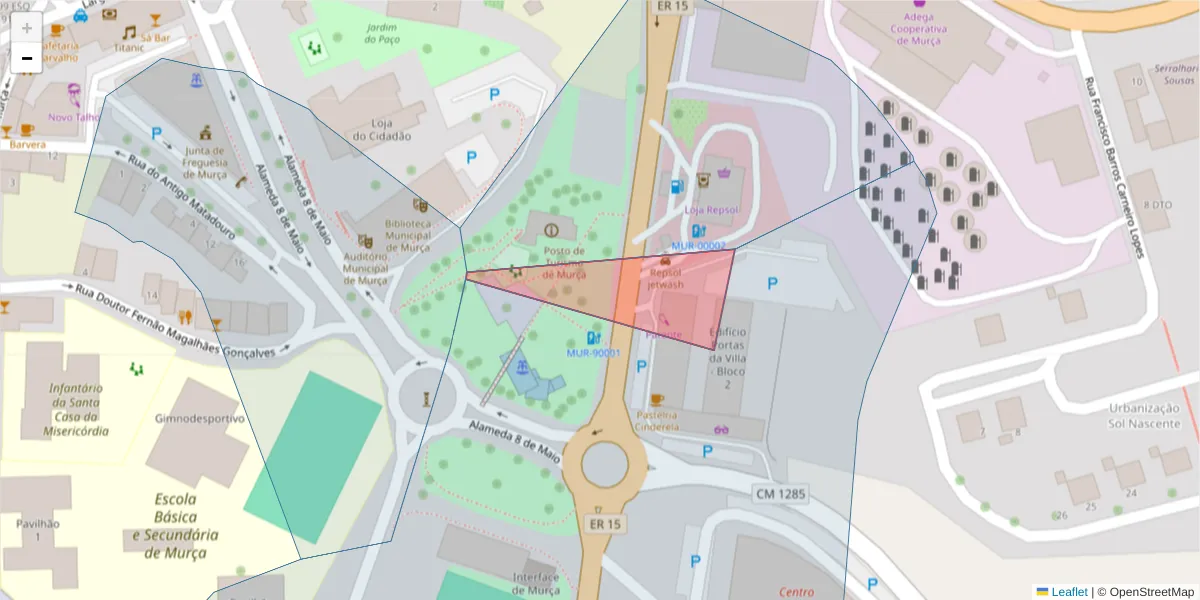 Mapa detalhado do código postal 5090-145 com limites, códigos postais vizinhos e agências dos correios