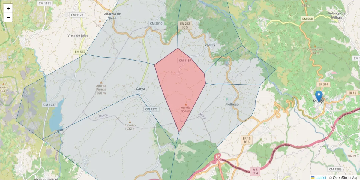 Mapa detalhado do código postal 5090-230 com limites, códigos postais vizinhos e agências dos correios